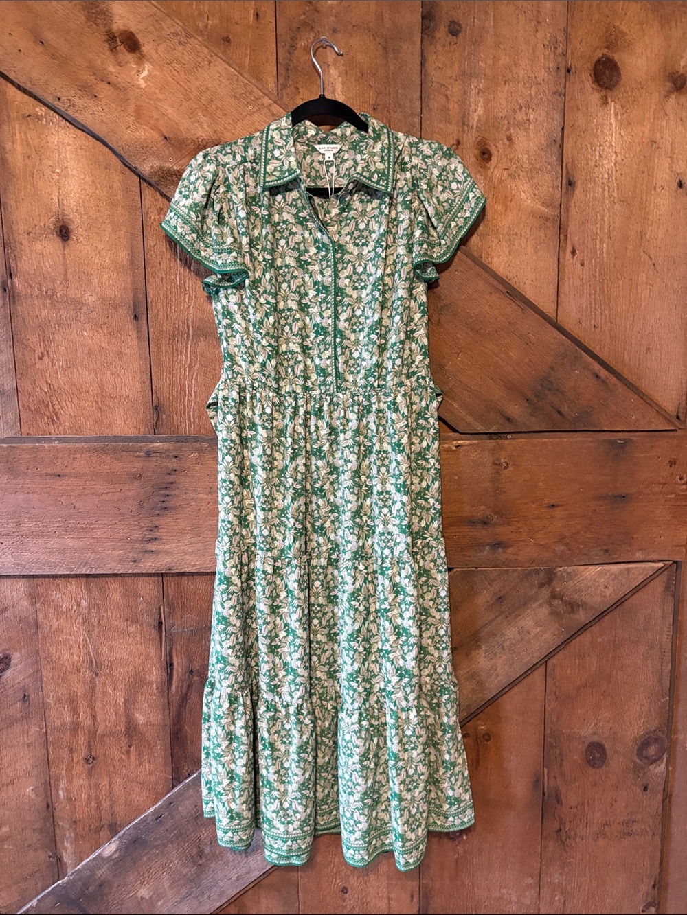 Max Studio Green Floral Collared Midi Dress